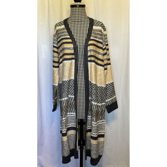 Lety & Me Sweaters - Womens Size XXL Lety & Me Long Line Cardigan Gray Cream & Yellow